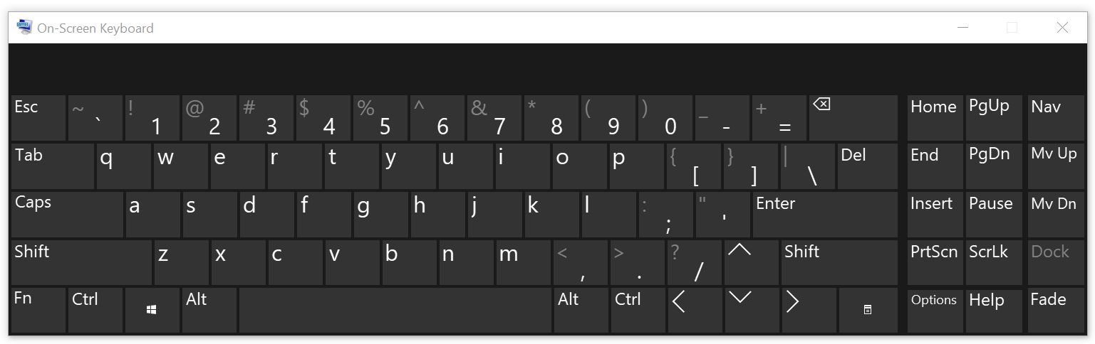 Screenshot of an on-screen keyboard which has the similar "QWERTY" layout as a physical keyboard.