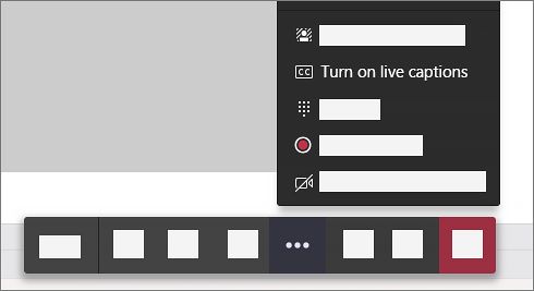 Screenshot of Microsoft Teams's option to turn on the live captions in a meeting.